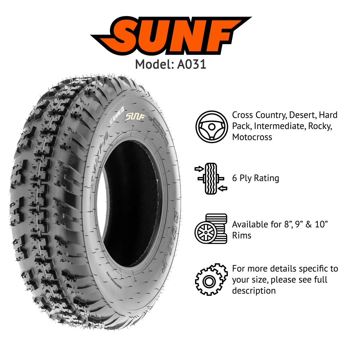 Sunf Atv Tire/Utv Tire All Terrain 6 Pr Tubeless A032 (Set Of 4) 2