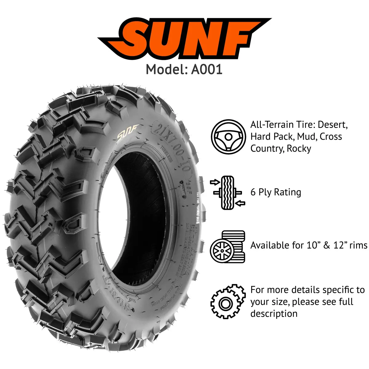 Sunf Atv Tire/Utv Tire All Terrain 6 Pr Tubeless A001 (Set Of 2) 2