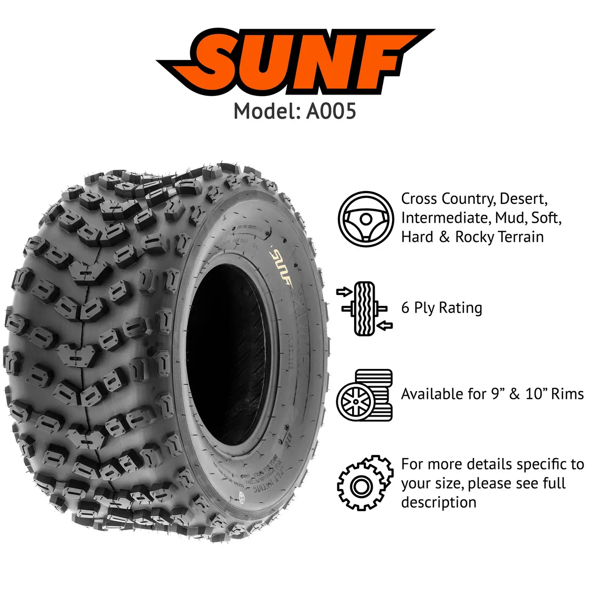 Sunf Atv Tire/Utv Tire All Terrain 6 Pr Tubeless A005 (Set Of 2) 2