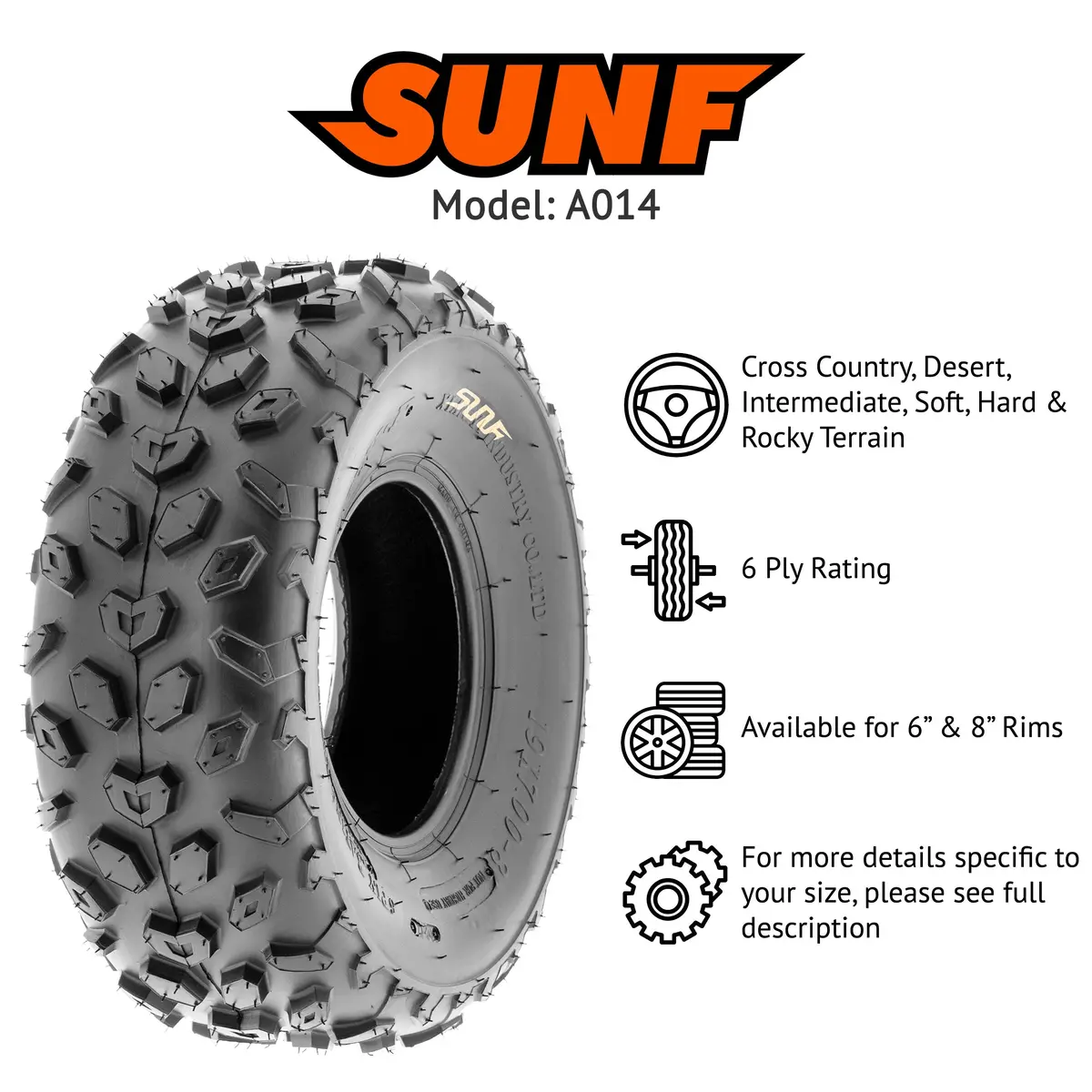 Sunf Atv Tire/Utv Tire All Terrain 6 Pr Tubeless A014 (Set Of 2) 2