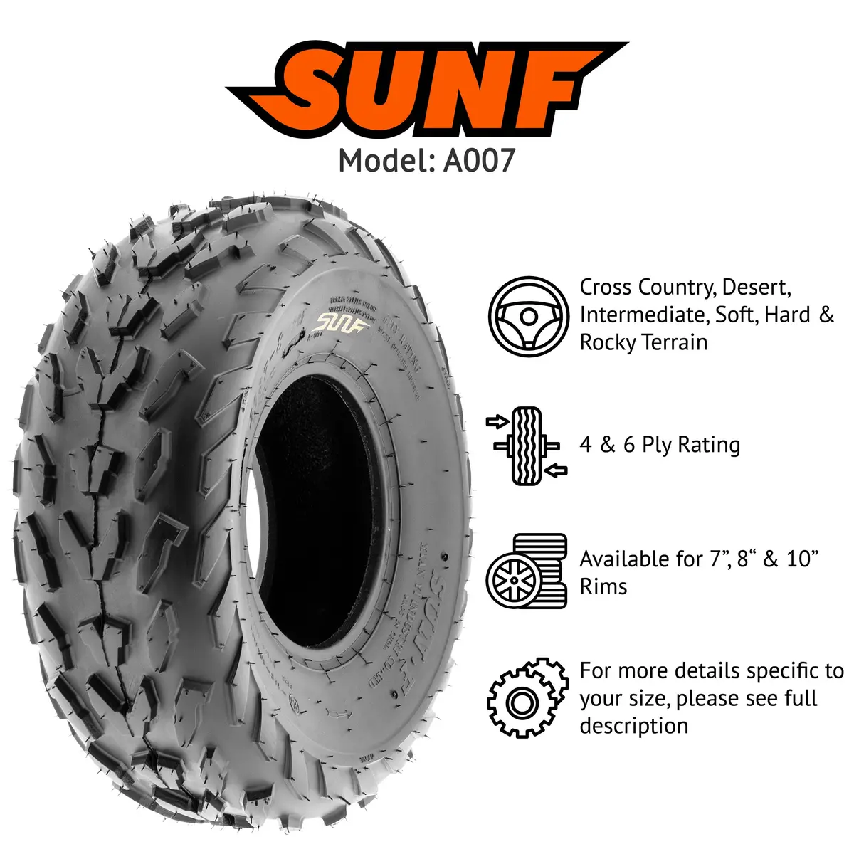 Sunf Atv Tire/Utv Tire All Terrain 4 Pr/6 Pr Tubeless A007 (Set Of 2) 2