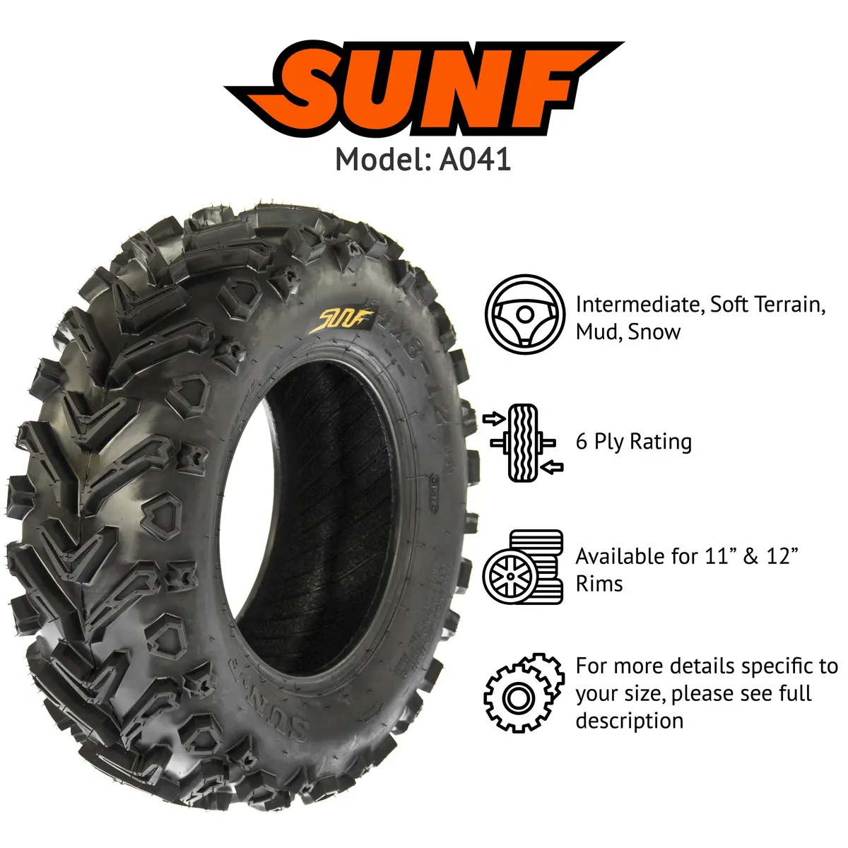 Sunf Atv Tire/Utv Tire All Terrain 6 Pr Tubeless A041 (Set Of 2) 2