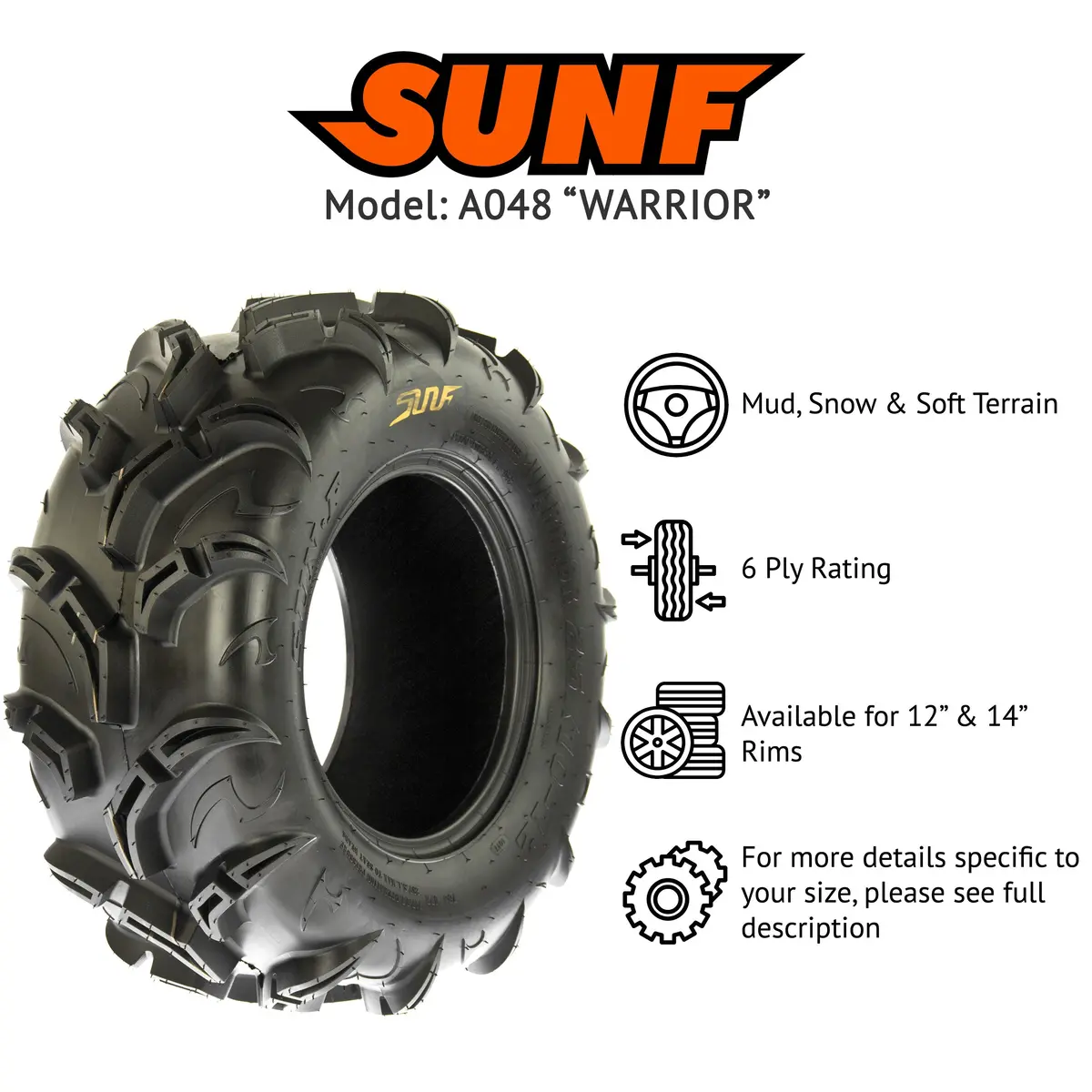 Sunf Atv Tire/Utv Tire All Terrain Mud Tire 6 Pr Tubeless A048 Warrior (Set Of 2) 2