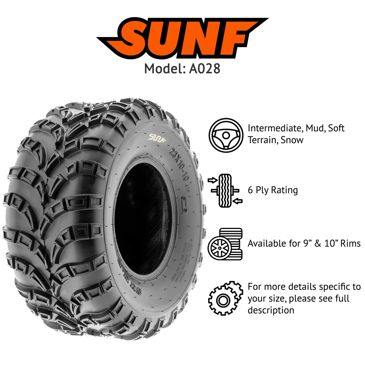Sunf Atv Tire/Utv Tire All Terrain 6 Pr Tubeless A028 (Set Of 2) 3