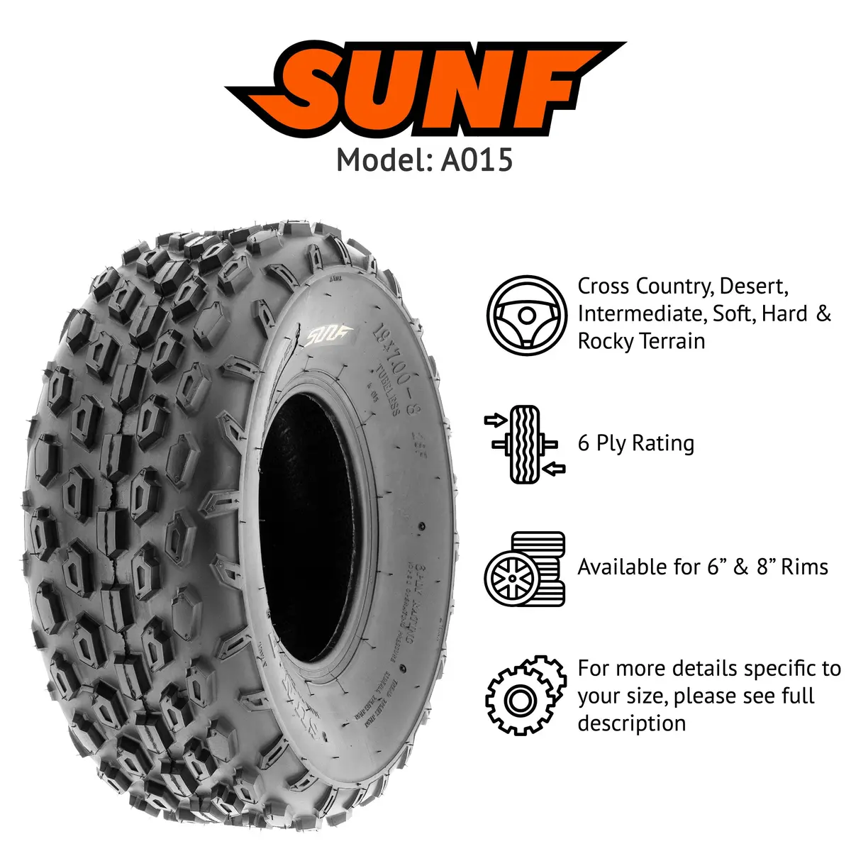 Sunf Atv Tire/Utv Tire All Terrain 6 Pr Tubeless A015 (Set Of 4) 2