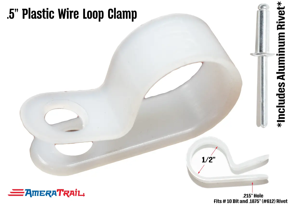 1/2" Wire Clip And Attaching Rivet - Long Lasting Nylon - Fits 5/32" Hardware 1