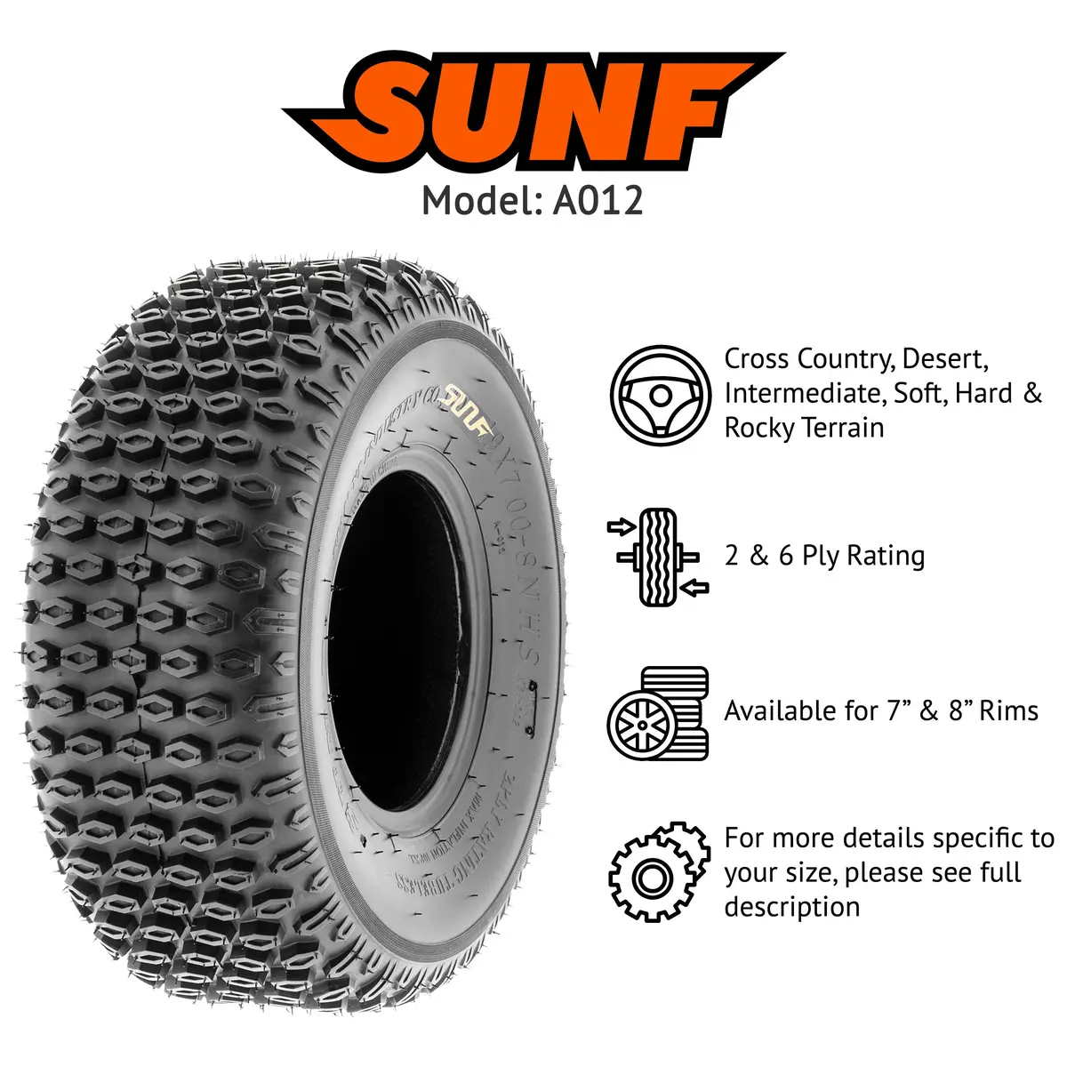 Sunf Atv Tire/Utv Tire All Terrain 6 Pr Tubeless A012 (Set Of 2) 2