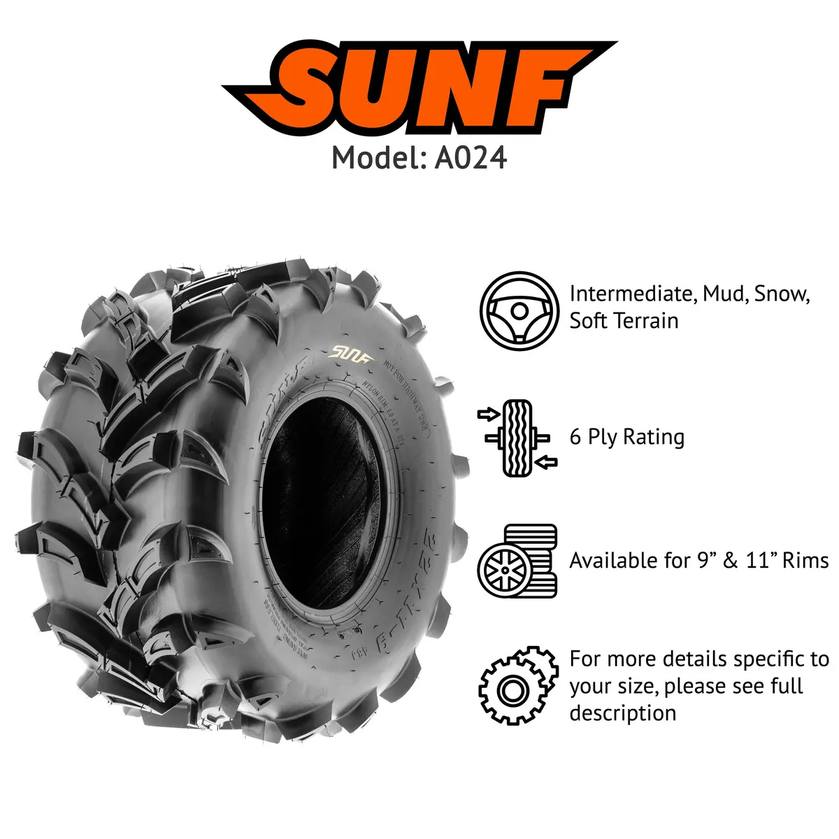 Sunf Atv Tire/Utv Tire All Terrain 6 Pr Tubeless A024 (Set Of 2) 2