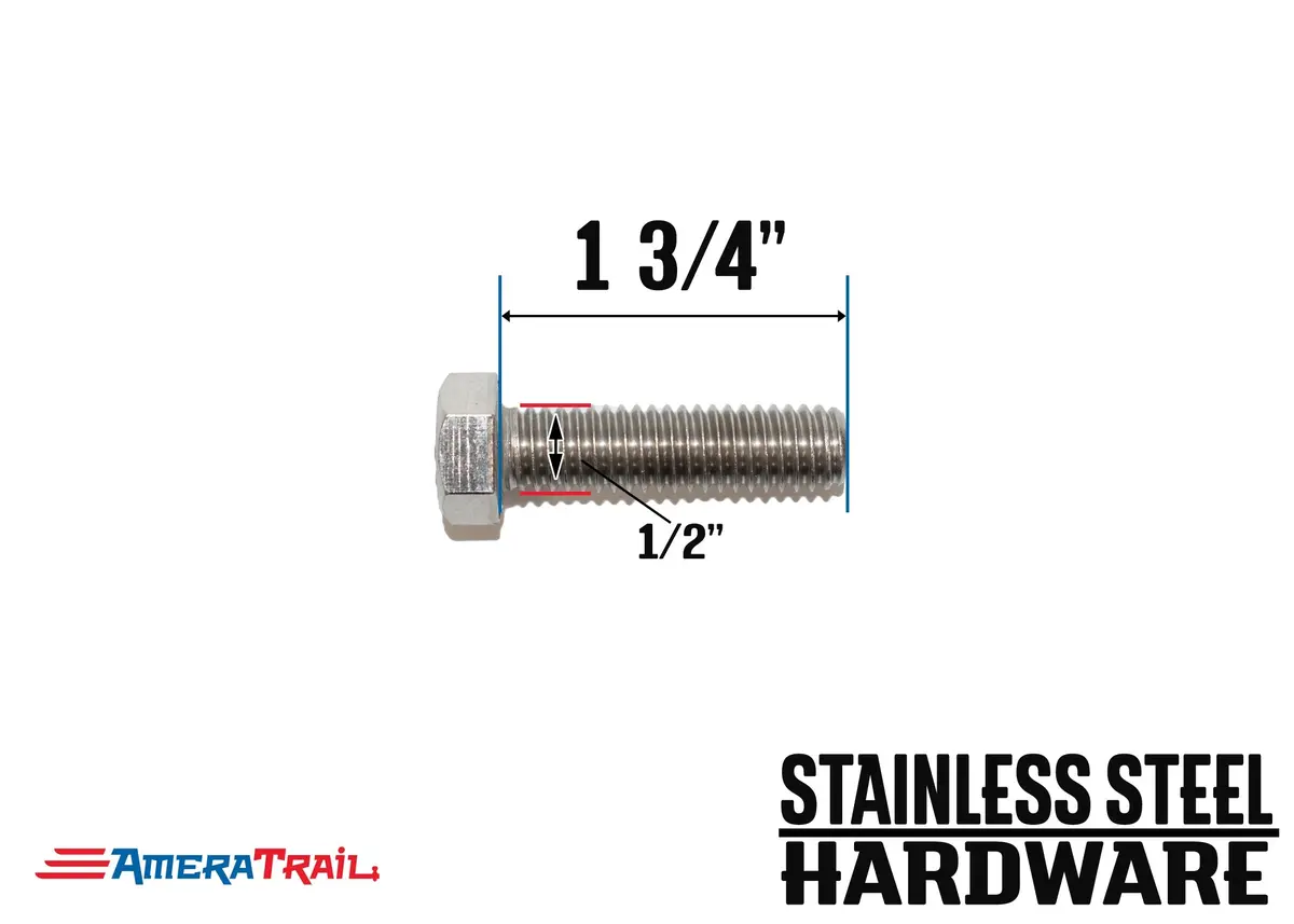 Stainless Steel Bolt 1/2 X 1 3/4", Hex Head - Available W/ Nut And Washer Hardware 1