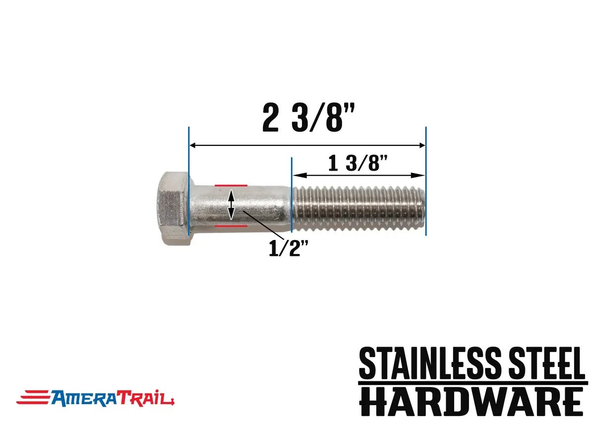 Stainless Steel Bolt 1/2 X 2 3/8", Hex Head - Available W/ Nut And Washer Hardware 1