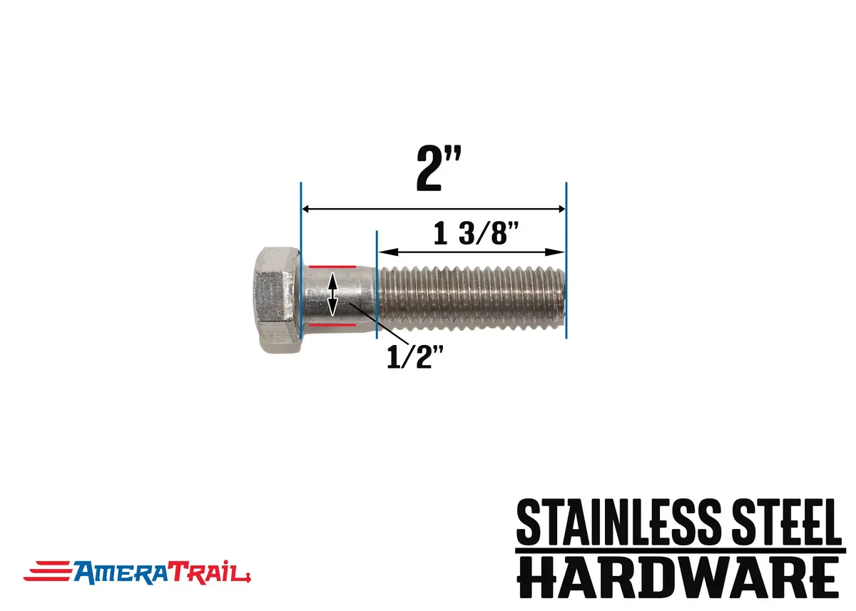 Stainless Steel Bolt 1/2 X 2", Hex Head - Available W/ Nut And Washer Hardware 1