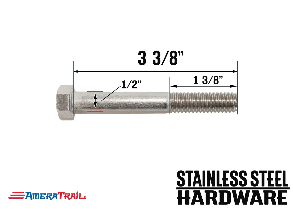 Stainless Steel Bolt 1/2" X 3 3/8", Hex Head - Available W/ Nut And Washer Hardware 1