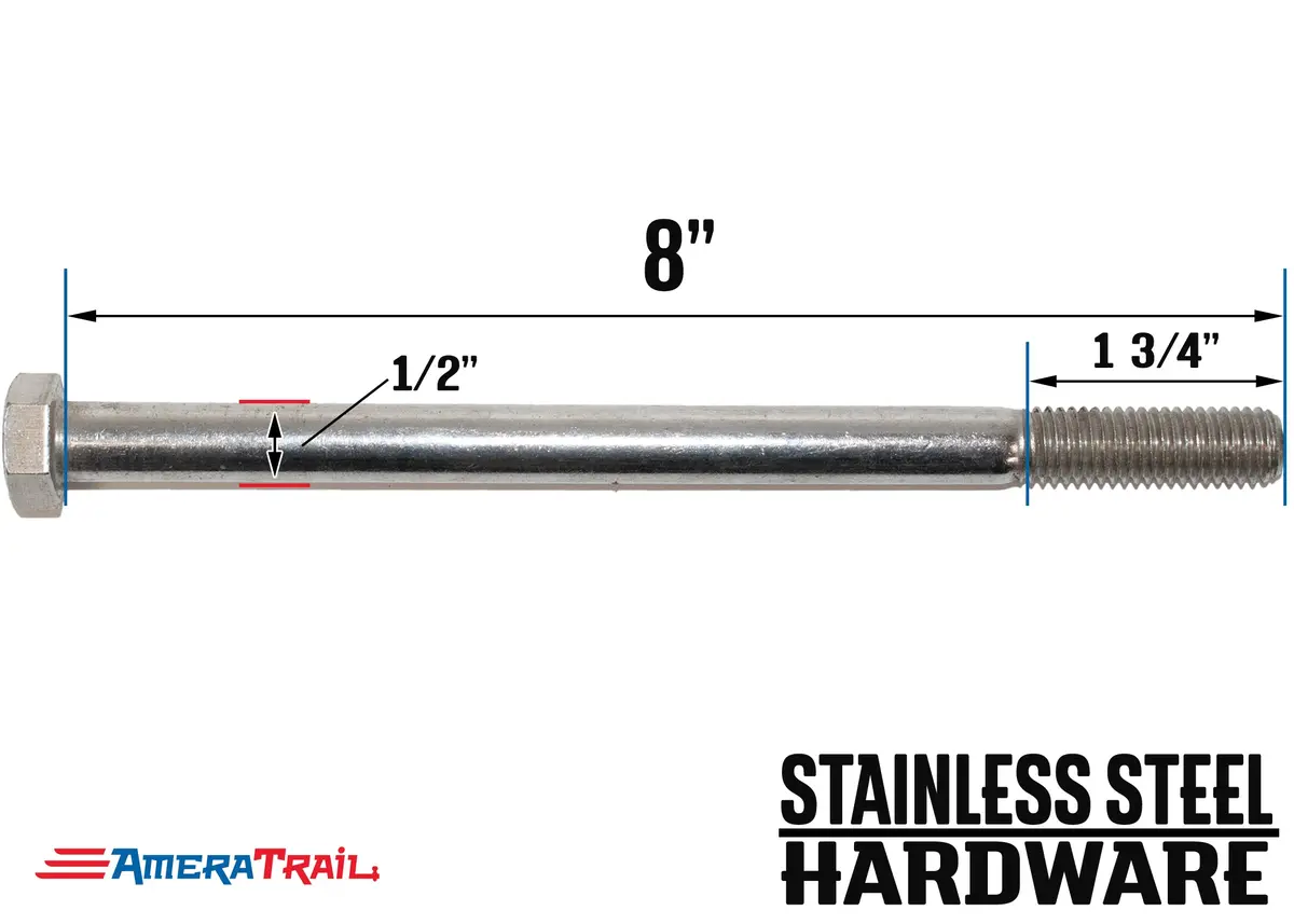 Stainless Steel Bolt 1/2 X 8", Hex Head - Available W/ Nut And Washer Hardware 1