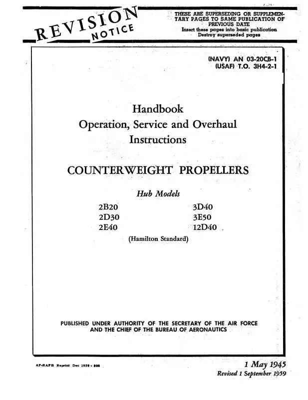Hamilton Standard 2B20,2D30,2E40,3D40,3E50,12D40 Operation, Service, Overhaul (To-3H4-2-1) 1