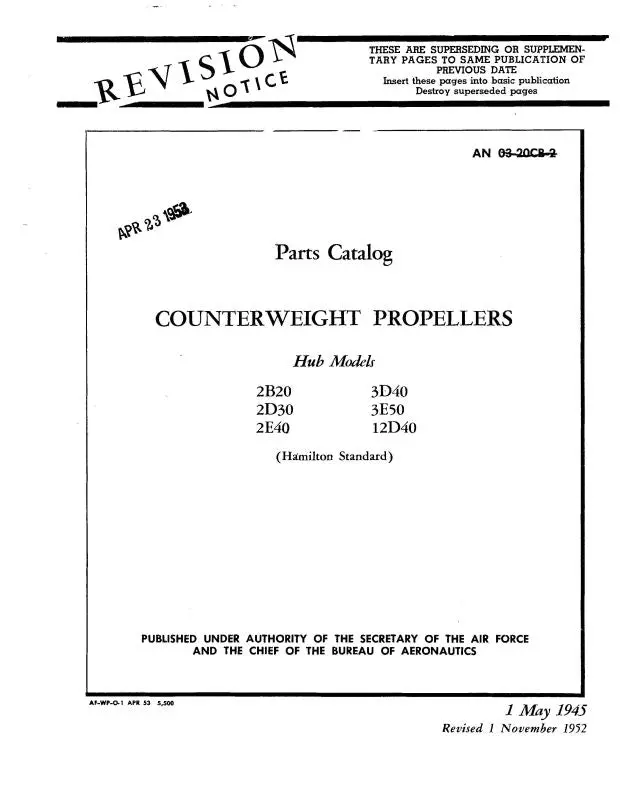 Hamilton Standard 2B20,2D30,2E40,3D40,3E50,12D40 Parts Catalog (03-20Cb-2) 1