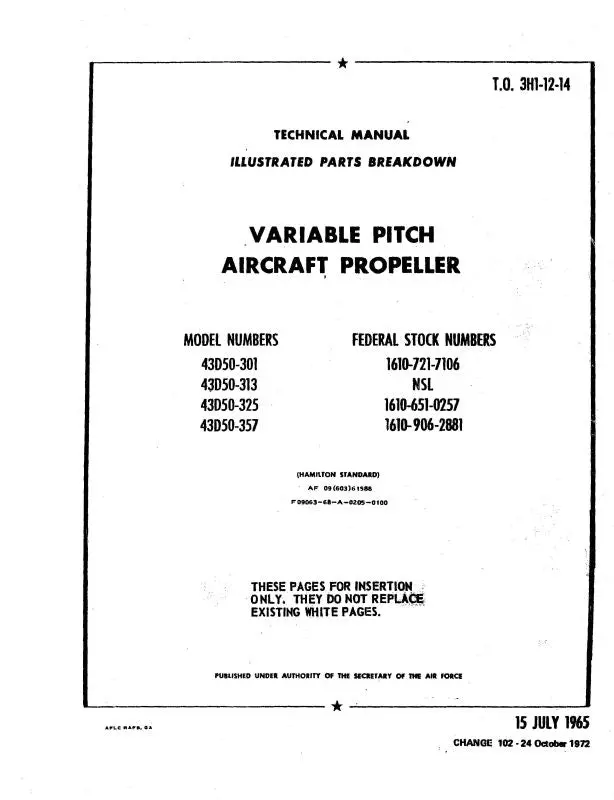 Hamilton Standard 43D50 Variable Pitch Props1965 Illustrated Parts Catalog (3H1-12-14) 1
