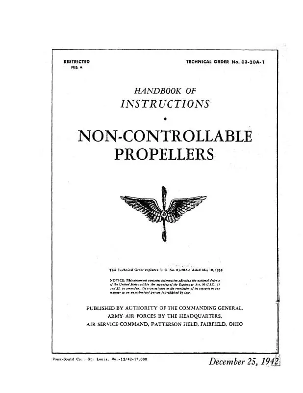 Hamilton Standard Non-Controllable Propellers Handbook Of Instructions (03-20A-1) 1