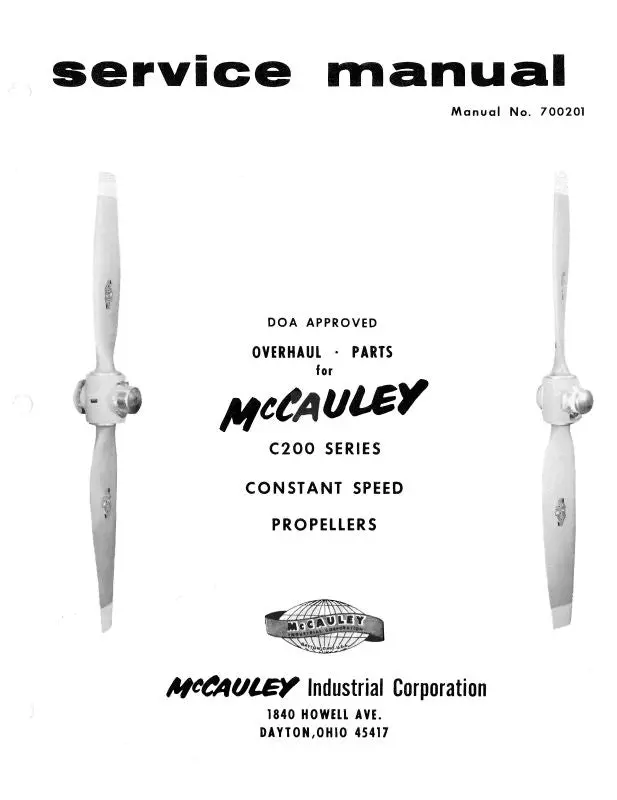 Mccauley Propellers C200 Series Constant Speed Maintenance, Overhaul, Parts (700201) 1
