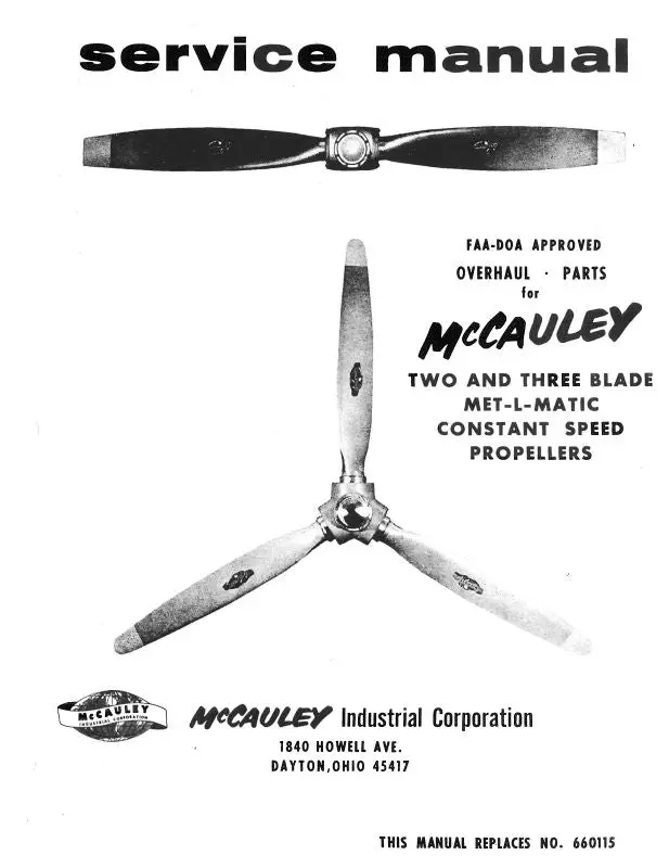 Mccauley Propellers 2 & 3 Blade Constant Speed Props Maintenance Manual (720415) 1