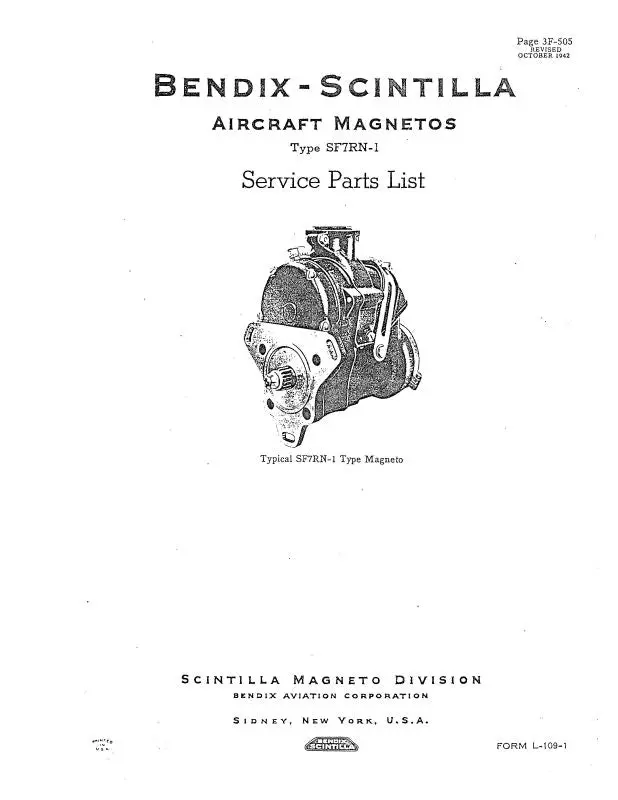 Bendix Sf7rn Magnetos 1943 Service Manual (Bxsf7srn-143Sc) 1