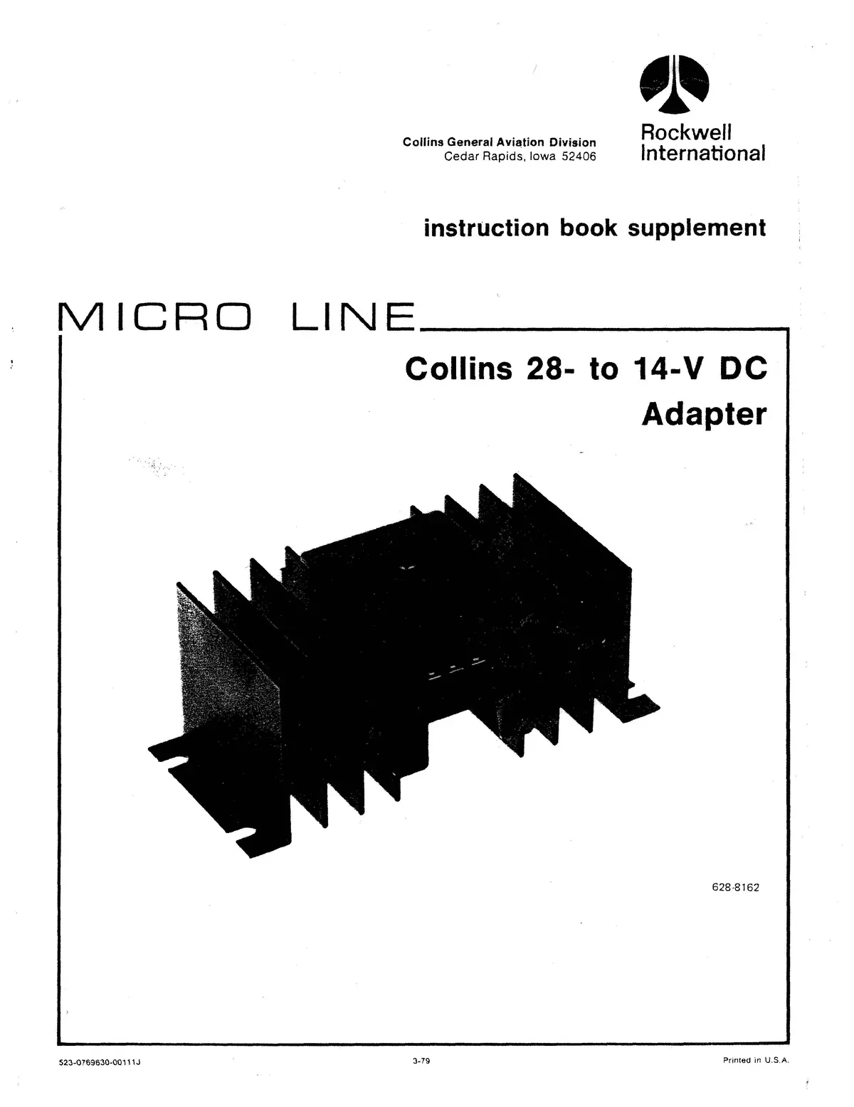 Collins 28- To 14-V Dc Adapter Instruction Book Supplement (523-0769630-00111J) 1