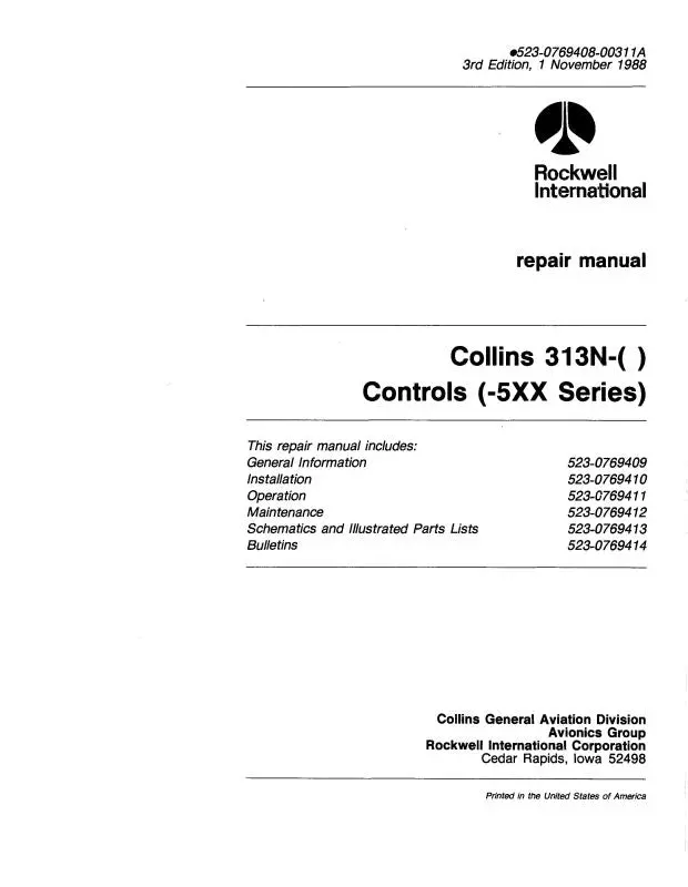 Collins 313N-( ) Controls (-5Xx Ser) Instruction Manual (523-0769409-001) 1