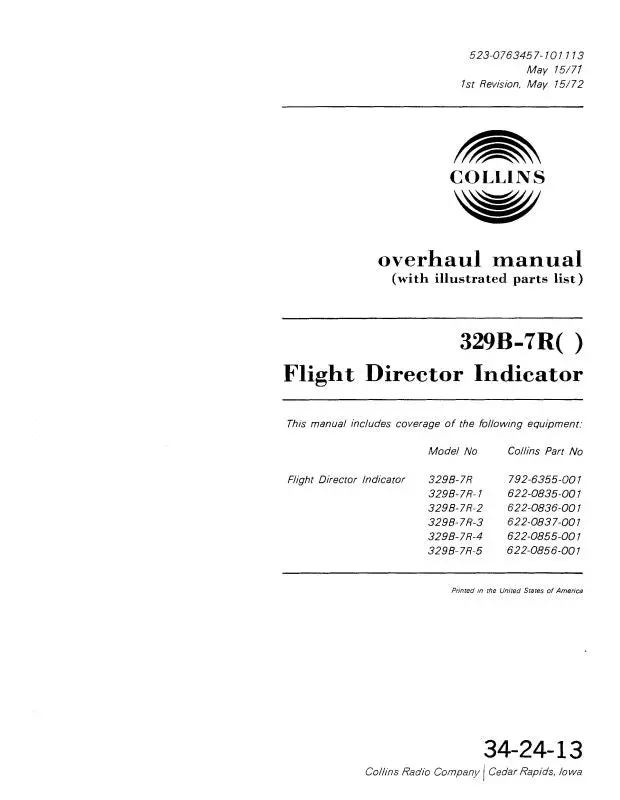 Collins 329B-7R( ) 1971 Overhaul Manual (With Illustrated Parts List) (523-0763457-101) 1