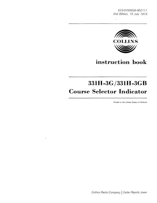 Collins 331H-3G-331H-3Gb 1973 Instruction Book (523-0755935-002) 1