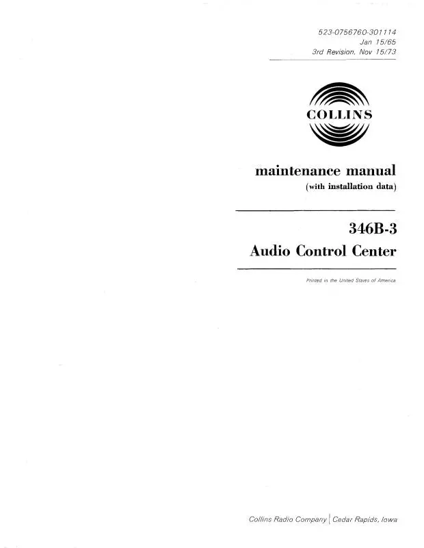 Collins 346B-3 Audio Control Center Maintenance Manual With Installation Data (523-0756760-301114) 1