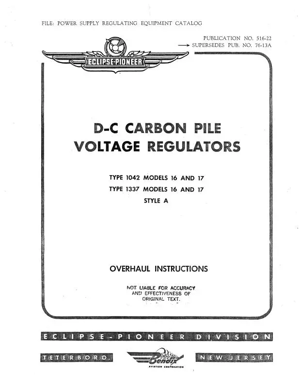 Bendix D-C Type 1042,1337 Models16&17 Overhaul Manual (516-22) 1