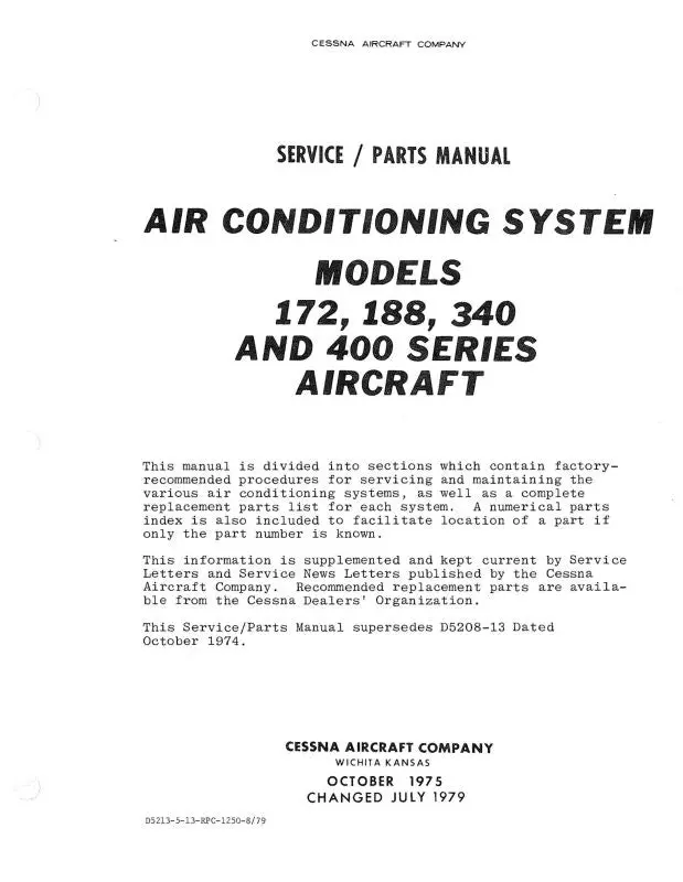 Cessna 172,188,340,400Airconditioning Maintenance, Parts Manual (D5213-4-13) 1