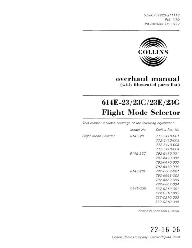 Collins 614L-11-12-13 Adf Control Unit Overhaul Manual With Illustrated Parts List (523-0762368-401) 1