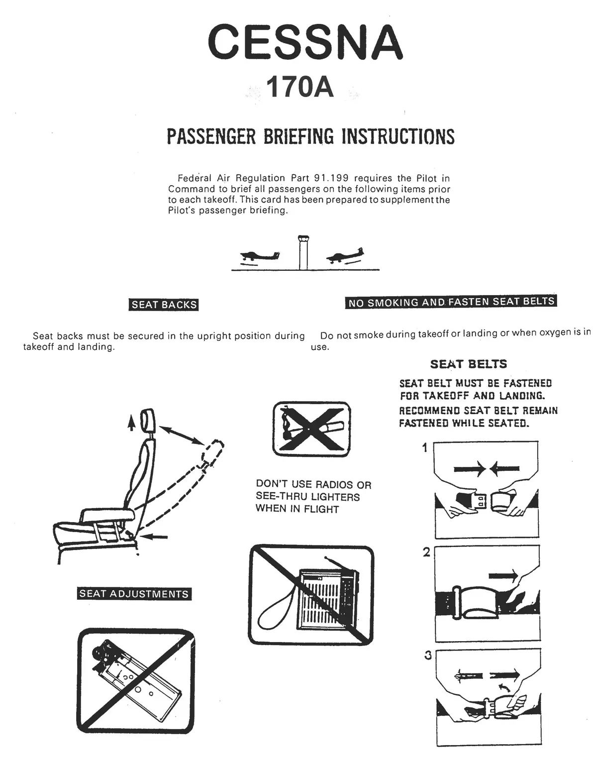 Cessna 170 Passenger Briefing Cards 1