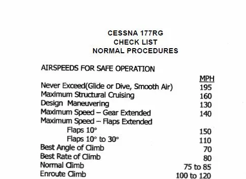 Cessna 177Rg Cardinal Pilot's Checklist 1
