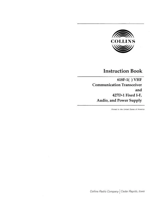 Collins 618F-1A,B,C,D Maintenance & Parts Manual (Cl618fa,B-Mp-C) 1