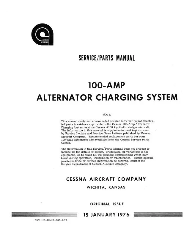 Cessna Alternator Charging Sys 1967 Maintenance-Parts (Cealtchge-67Mc) 1