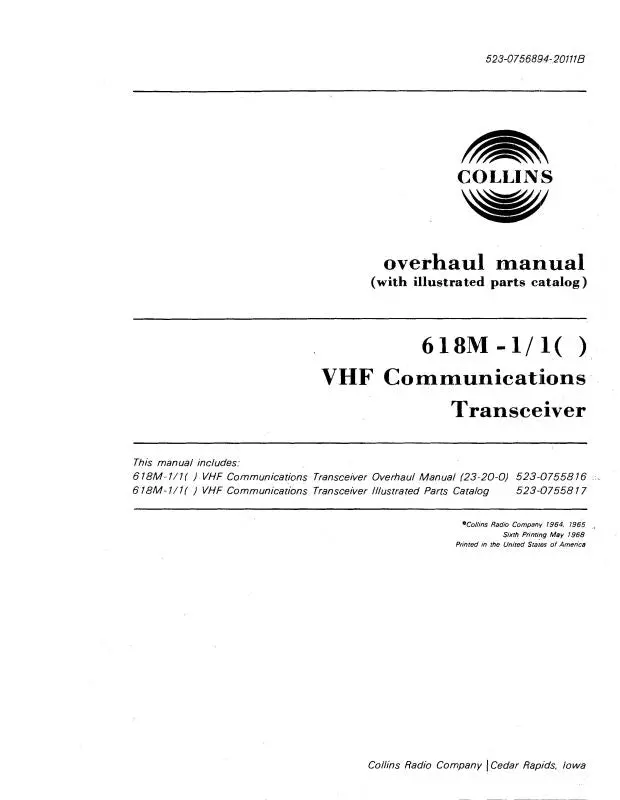 Collins 618M-1-1( ) Vhf Comm Transceiver Overhaul Manual (523-0755816-601) 1