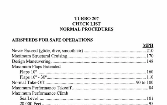 Cessna T207 Pilot's Checklist 1