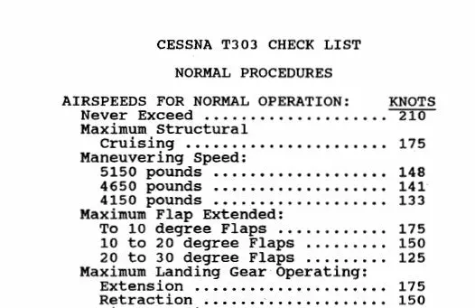 Cessna T303 Pilot's Checklist 1