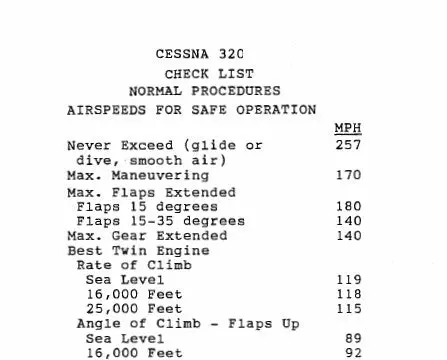 Cessna 320 Pilot's Checklist 1