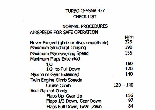 Cessna T337 Pilot's Checklist 1