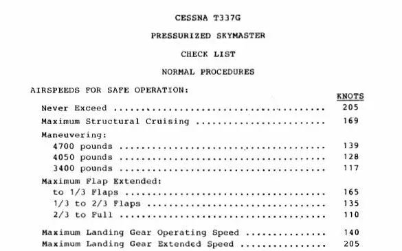 Cessna Pressurized T337 Pilot's Checklist 1