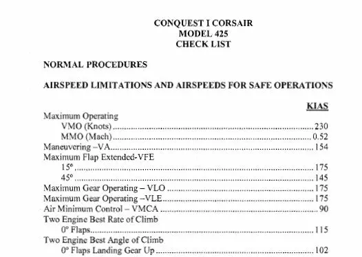Cessna 425 Pilot's Checklist 1