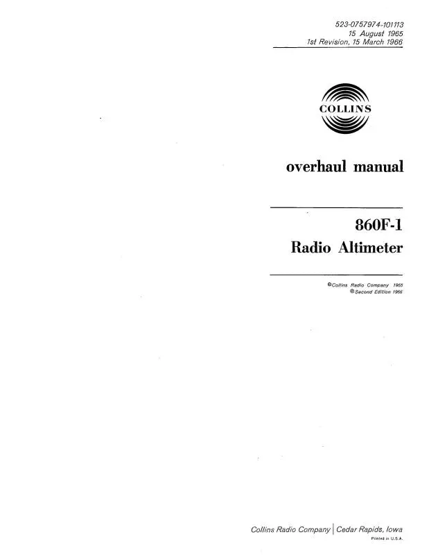 Collins 860F-1 Radio Altimeter Overhaul Manual (523-0757974-101) 1