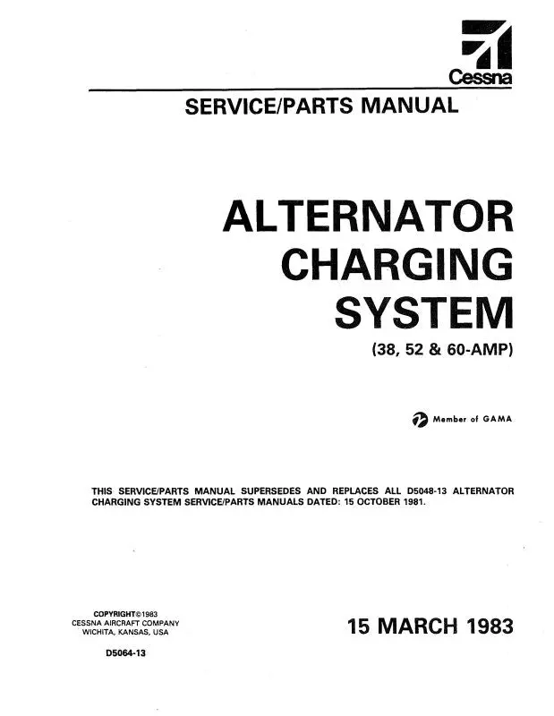 Cessna Alternator Charging Sys 1983 Maintenance-Parts (D5064-13) 1