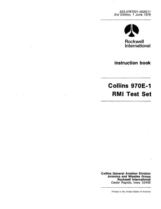 Collins 970E-1 Rmi Test Set 1979 Instruction Book (523-0767201-003) 1