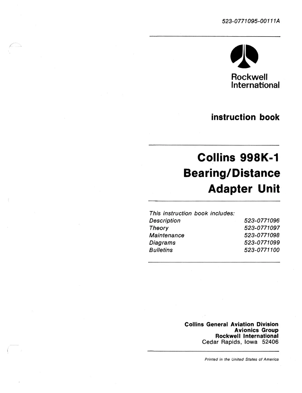 Collins 998K-1 1981 Instruction Book (523-0771095-00111A) 1