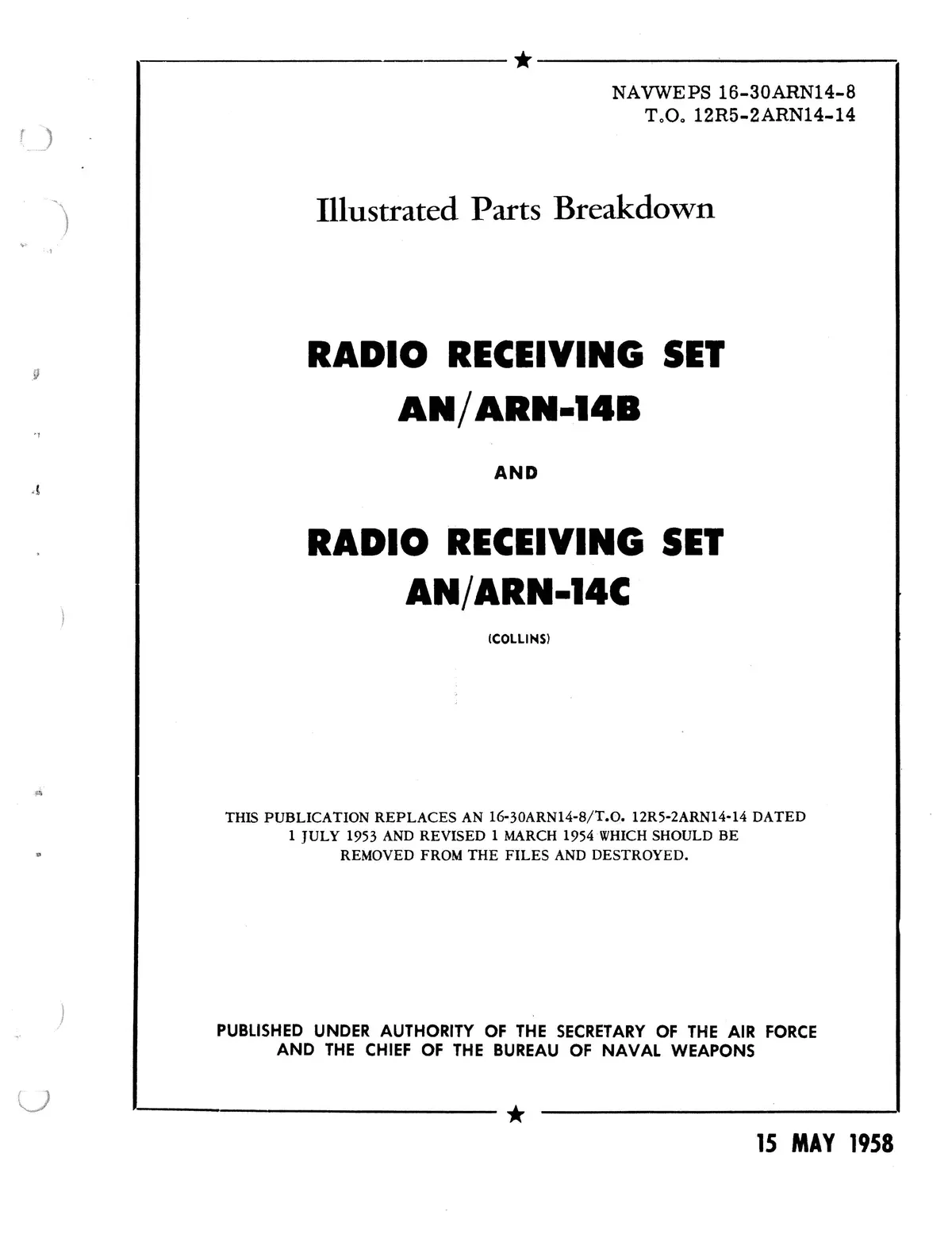 Collins An-Arn-14B,C 1958 Illustrated Parts Breakdown (16-30Arn14-8) 1