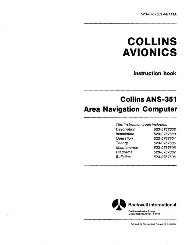 Collins Ans-351 Area Navigation Computer Instruction Book (523-0767602-001118) 1