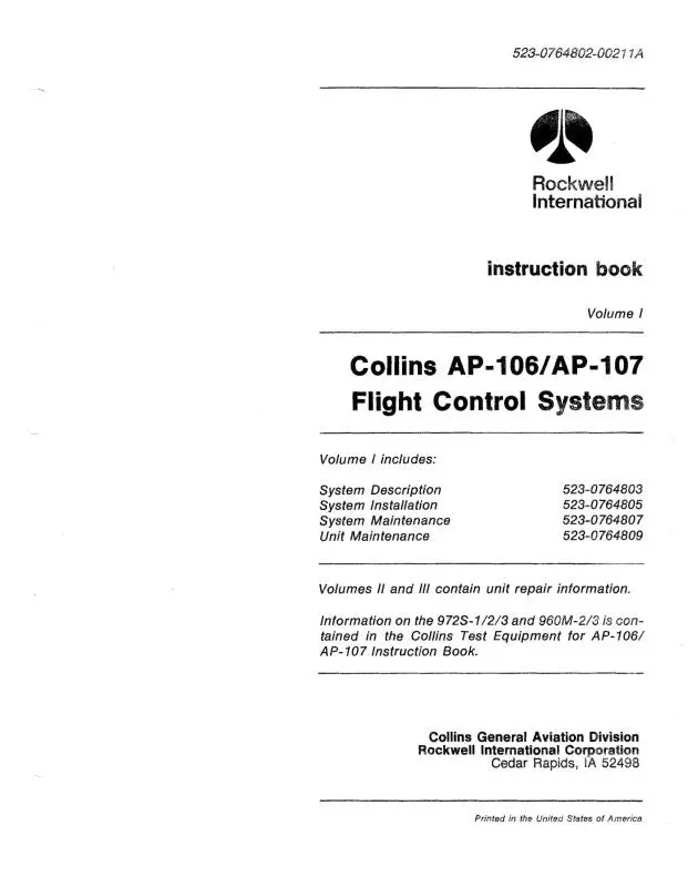 Collins Ap-106-107 Flight Control Sys Maintenance Manual With Installation Data (523-0764802-002) 1